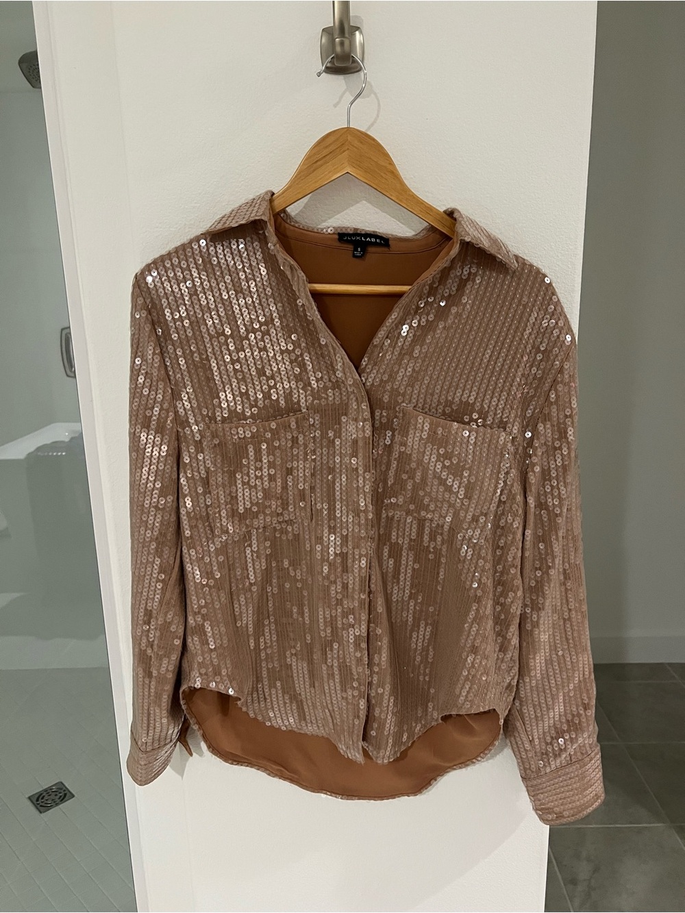 JLUXLABEL Taupe Sequin Button-Up Blouse & Pant Set